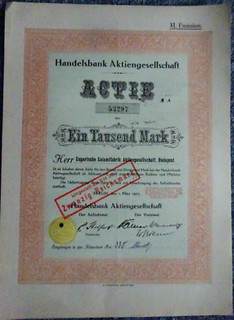 Handelsbank AG 1000 Mark Berlin 1923 Inh.: Ungarische Salamifabrik Budapest