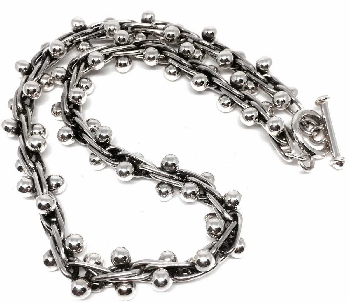 TAXCO VINTAGE DNA DESIGN MEXICAN 925 STERLING SILVER BEADED NECKLACE MEXICO