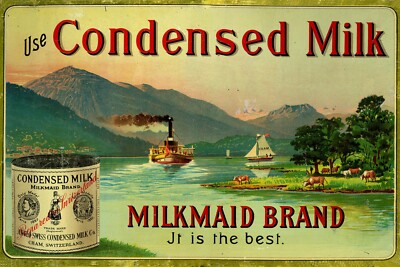 Kondensmilch Milchmädchen Marke Werbung Vintage Retro Stil Blechschild Plakette