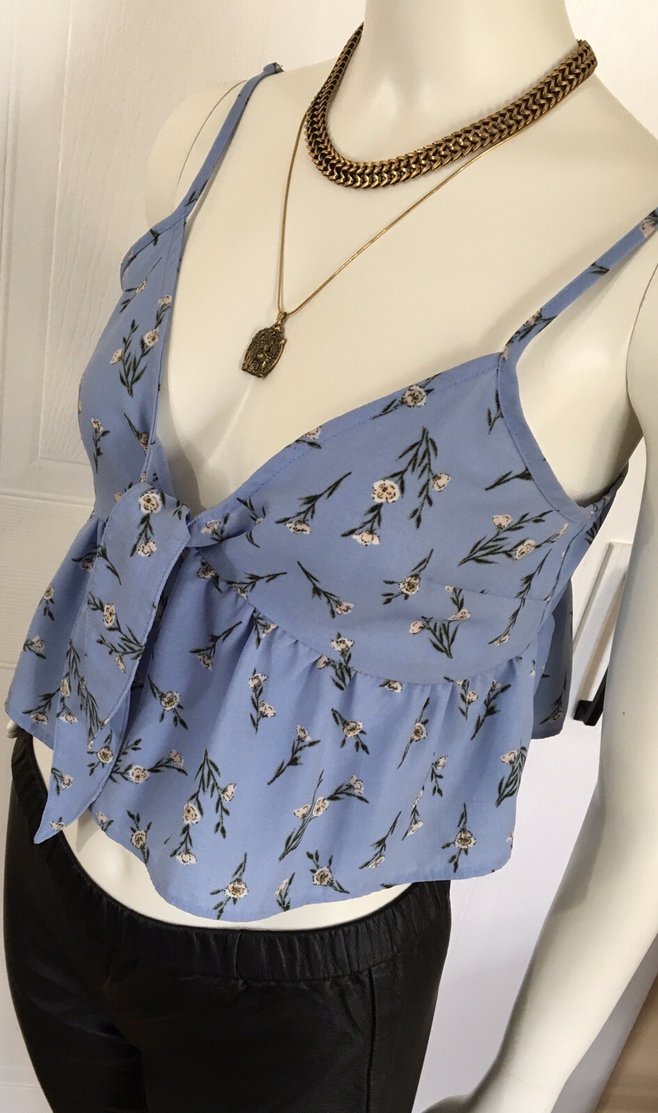 Crop Top Size 2 Floral Blue Tie Front Junior Girls-image