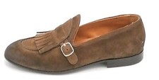Eveet 20023 Antique Suede Loafer Cocoa Fringe Buckle Leather Bottom U