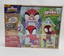 Disney Marvel Spidey and His Amazing Friends 5 Wood Puzzles Storage Box New