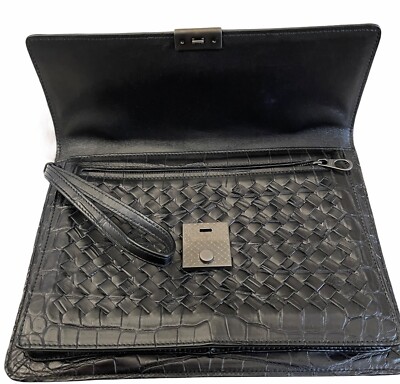 Bottega Veneta Nero Intrecciato Soft Crocodile Document Holder