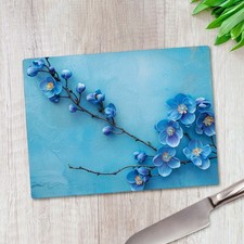 Japanese Blue Ao Flowers Glass Chopping Board Large Kitchen Worktop Saver