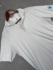 Johnnie O Performance Golf Polo Mens Medium White Blue Geometric Stretch