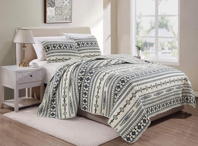 Chezmoi Collection Colby 3-Piece Western Quilt Set - Geometric Tribal Ivory N...