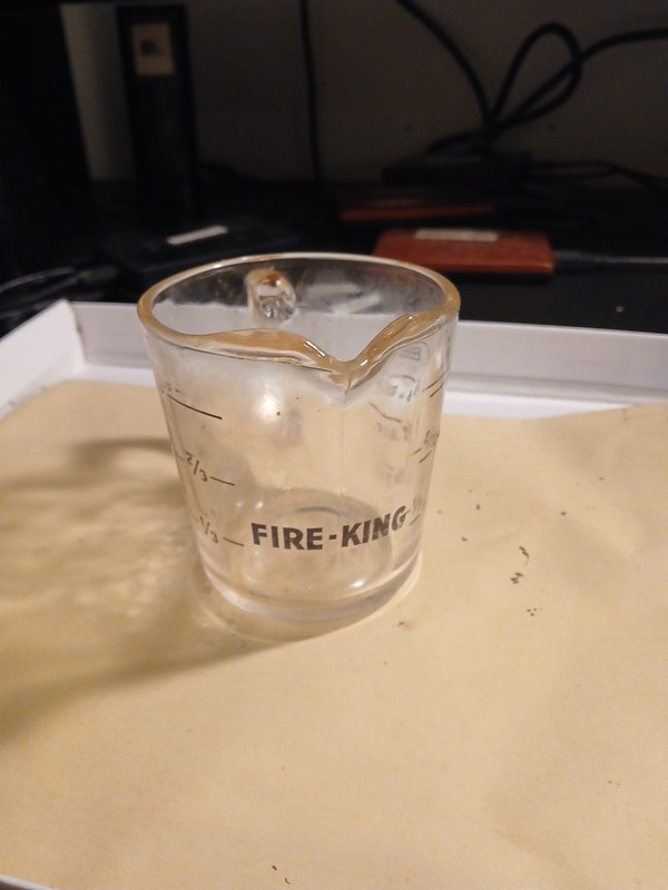 Vintage FIRE-KING 1 cup Glass Measuring Cup 8oz Made USA #496 Black Lettering