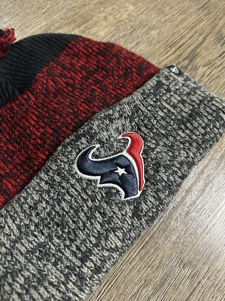 47 Chapéu de Inverno Masculino Houston Texans Vermelho Azul Algemado Pom Malha Tobogã Gorro NFL - Imagem 3 de 4