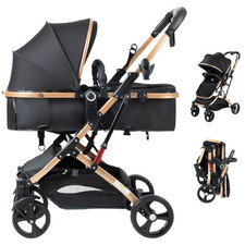 2-in-1 High Landscape Baby Stroller Convertible Bassinet 5-Point Harness 45LBS