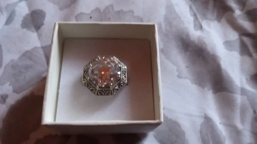 Vintage Old European Round Cut  Moissanite.  14 mm Ring 14k White Gold Plated