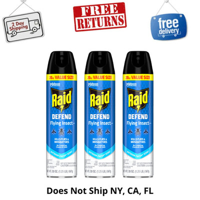 (3-Pack) Raid Flying Insect Killer Spray, 20 oz, Outdoor Fresh Bug Pest Control