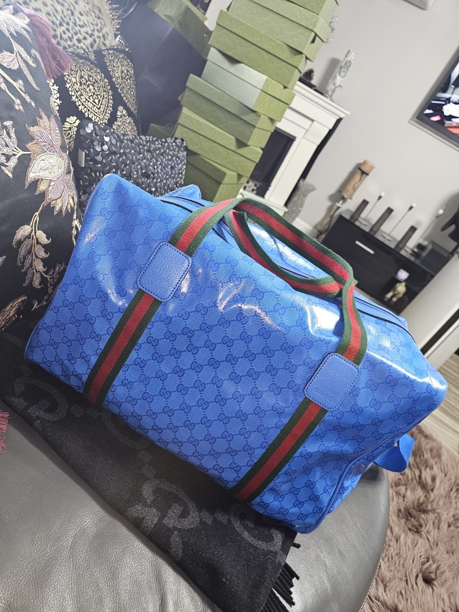 NEW Gucci GG Crystal DUFFLE Boston Bag / Shoulder Bag Blue BRAND