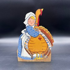 Vintage Thanksgiving Pilgrim Girl Turkey Wooden Storage Box Rustic Decoration