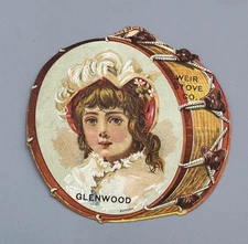 1880s GLENWOOD WEIR STOVE Co Die Cut DRUM Victorian Advertising Trade Card