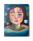 “Aqua Oasis” Acrylic And Oil On Canvas 12”x16” Painting Woman Water Flowers
