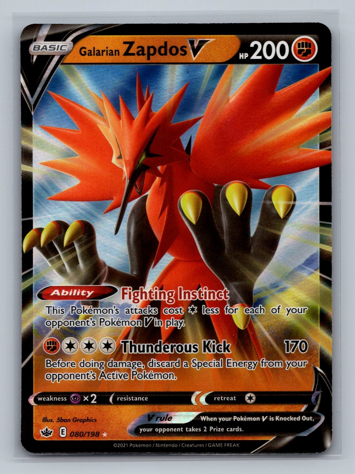 Galarian Zapdos V 080/198 Holo V Rare Chilling Reign Pokemon Near Mint