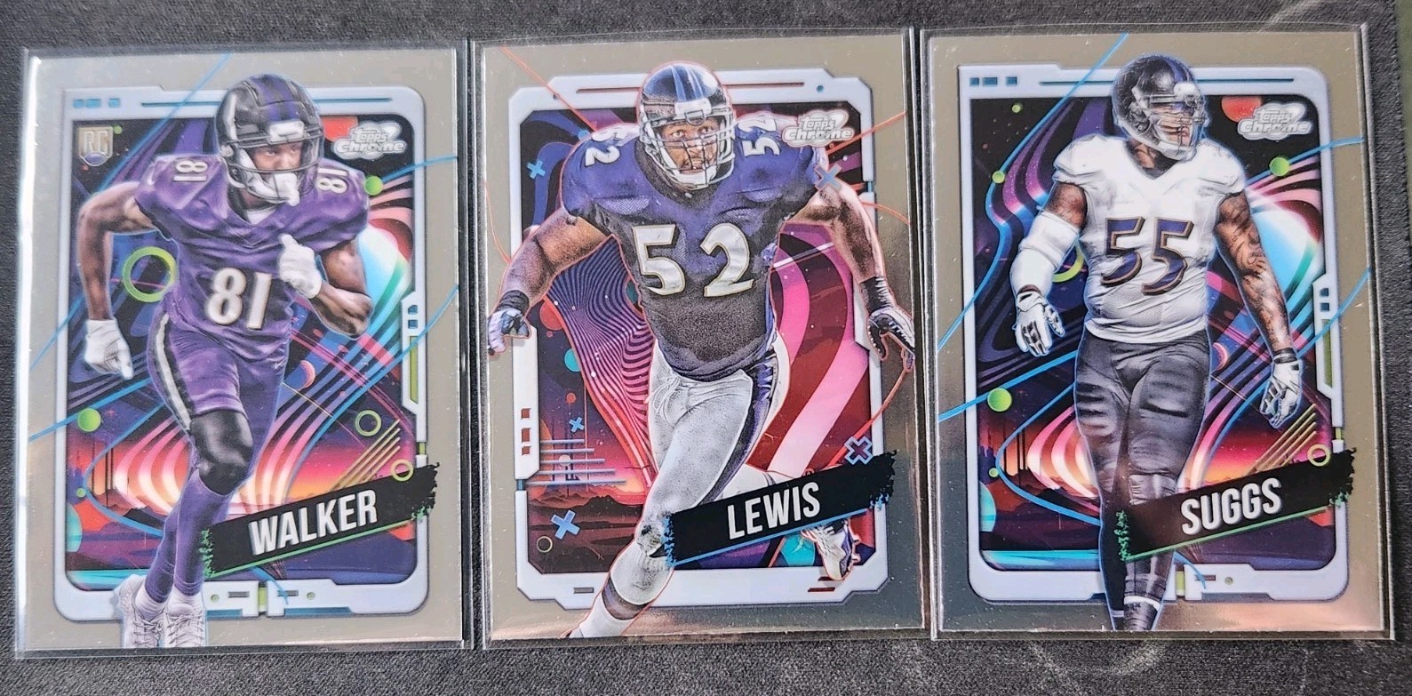 BALTIMORE RAVENS 3-CARD LOT 2024 Topps Cosmic Chrome WALKER (RC)/LEWIS/SUGGS