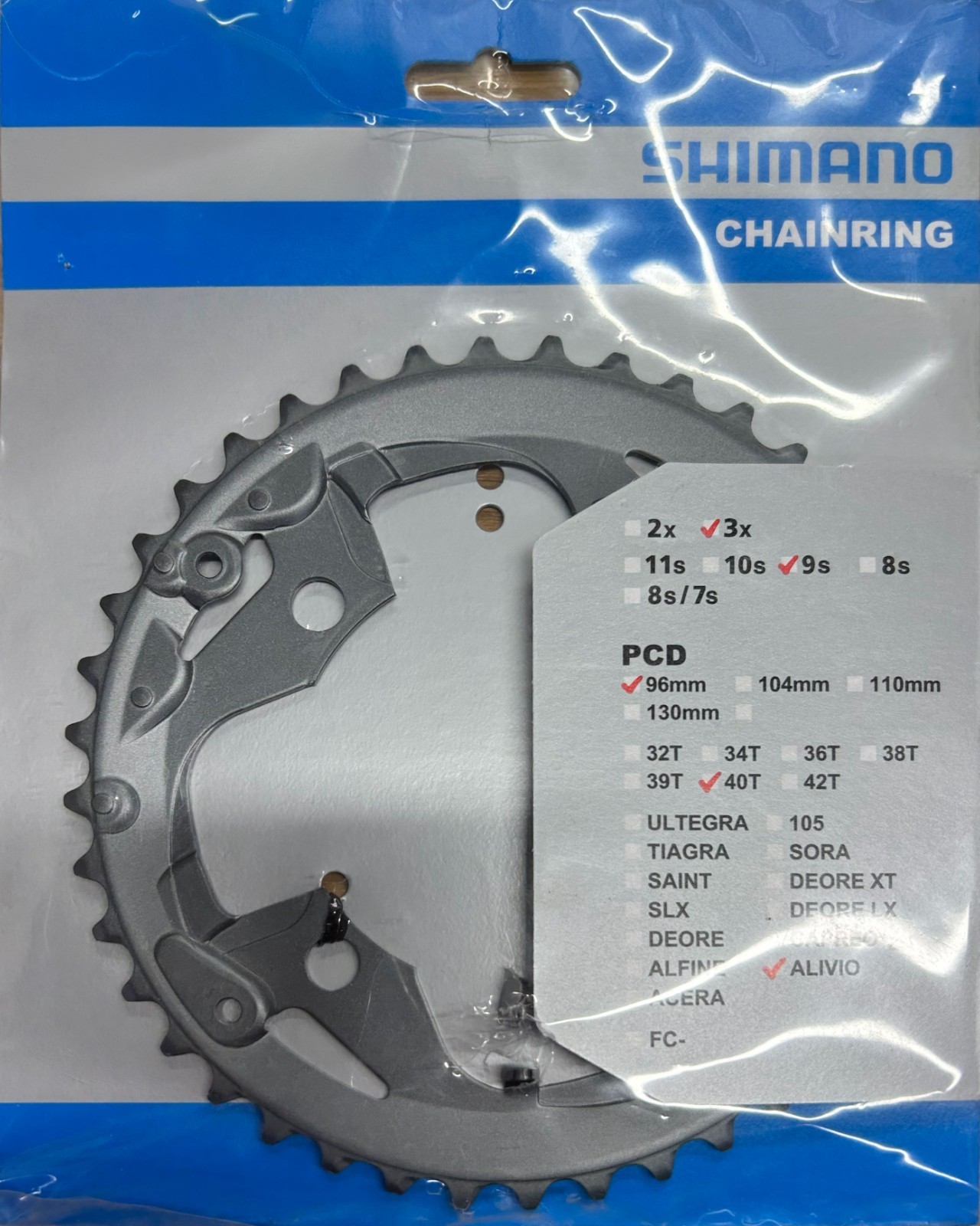 Shimano Alivio FC-M4000 Chainring 40T Grey 96mm BCD 9-Speed Triple Outer Ring