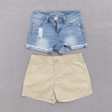 Lot of 2 Shorts Justice Blue Denim Distressed 5 PocketOld Navy Girls Tan Size 10