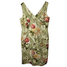 Talbots Petites Women's Floral Beaded Embroidered V-Neck Sleeveless Dress Size 6
