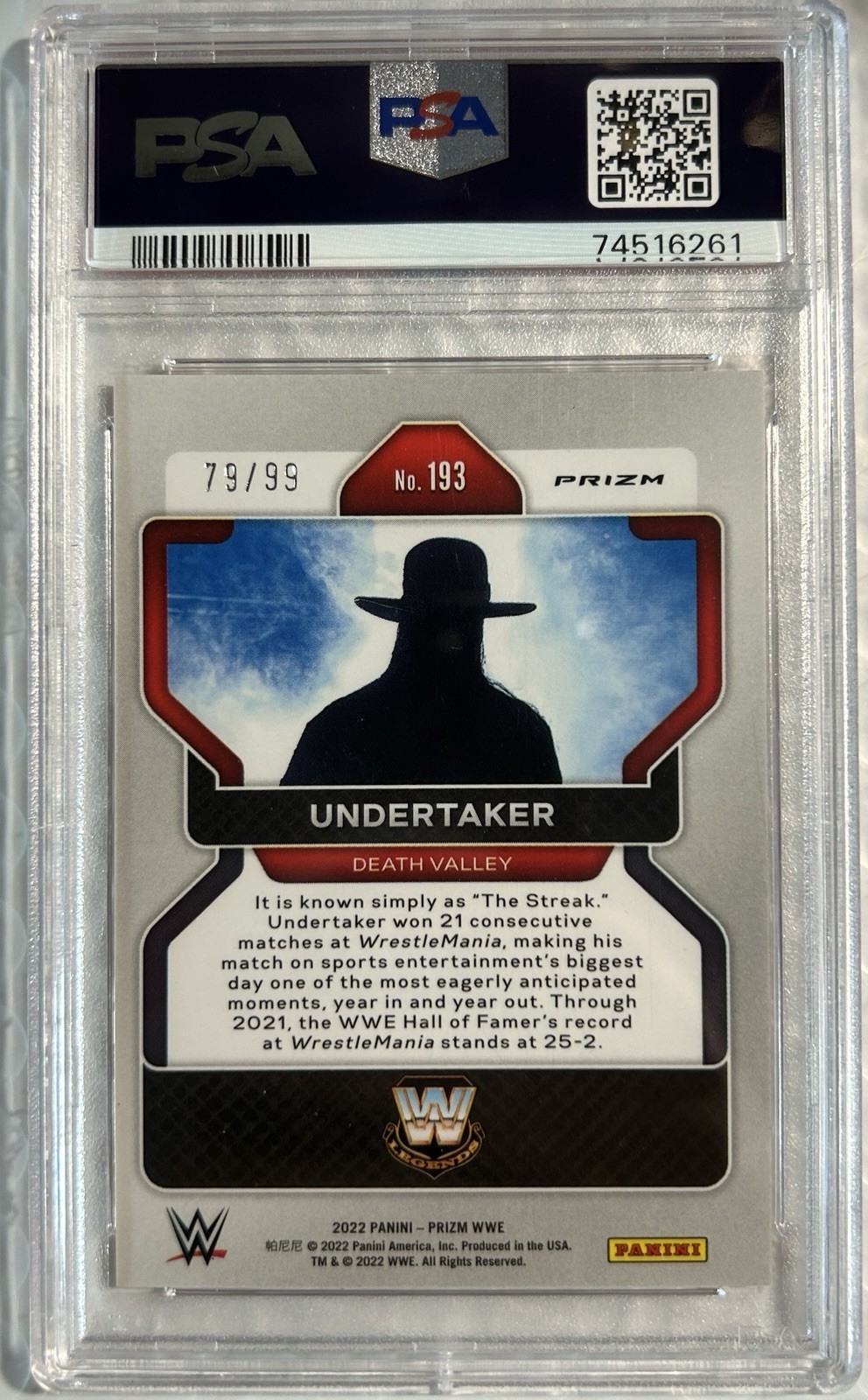 2022 WWE PRIZM UNDERTAKER ORANGE #79 /99 PSA 9 Low Pop view 2