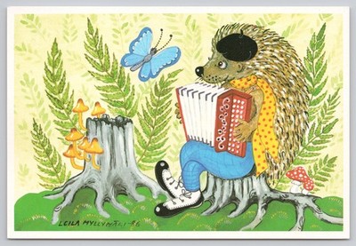 c42541 Igel Akkordeon und Schmetterling Postkarte
