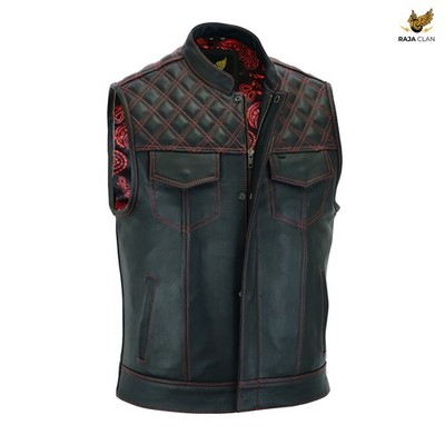 Leatherick Herren genarbtes Leder Groove Biker Club Weste Paisley Futter Weste