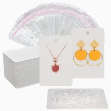 White Earring Display Cards with 100Pcs Earring Holder Cards, 200 Pcs Ear Bac...