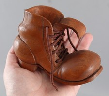 Vintage Signed Folk Art Carved Wood Boot Shoe Carving Mouseman-style NO RESERVE 