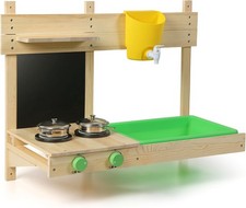 Kids Mud Kitchen, Wooden Outdoor Play Kitchen Set with Sink, Cooker