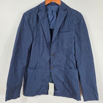 Stradivarius Mens Navy Blue Cotton Blazer S Two Button Casual Sport Coat Jacket
