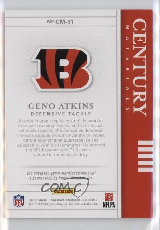 2019 Panini National Treasures Century Materials /99 Geno Atkins #CM-31 - Image 2 of 2