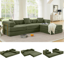 Oversized 108" Convertible Sleeper Sofa Bed, Modern L-Shaped Couch in Green