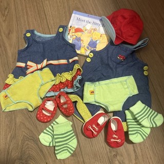 American Girl Bitty Baby Twins Denim Jumper Outfit 2006 Overalls Hat Boy & Girl