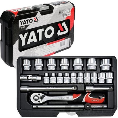 YATO STECKSCHLÜSSEL SATZ SET KNARRENKASTEN 3/8'' ZOLL WERKZEUGKOFFER 22-teilig