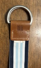 Gap Striped Ribbon Belt Brown Leather Tab 1.5  Wide Stainless D-Rings Sz S USA EC