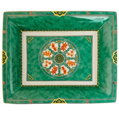 Vintage Christofle Paris Porcelain Tray in Oceana Vert Ginkgo 6.25ʺW × 7.75ʺD