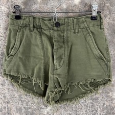 Free People Size 0 Distressed Casual Shorts Green Button Zip