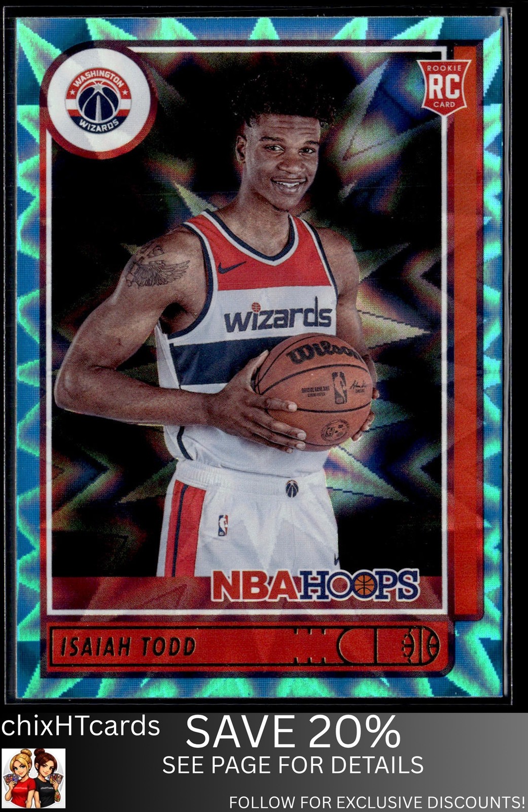 Isaiah Todd 2021-22 Hoops Teal Explosion #241 RC Washington Wizards