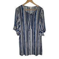 Ella Moss Dress Womens S Blue White Stripe Tassel Shift Bell Sleeve Boho