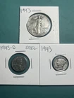 Lot of 3 US Coins 1943 90% Silver Walking Liberty Half Dollar, Dime, Steel Cent