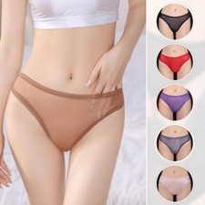 Women's Shiny Glossy Silky Knickers Stretch Transparent Briefs Underwear Panties