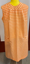 Vintage Womens Gingham White  Orange House Dress 1970's Hob Nobber Fashion