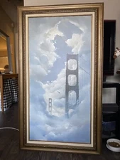 Al Devens Painting Golden Gate Bridge In Fog San Francisco 48" x 24