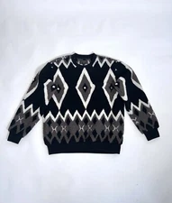 Beams Plus Japan Men’s Boa Jumper Crew Neck  Fleece Size Small Black Jacquard