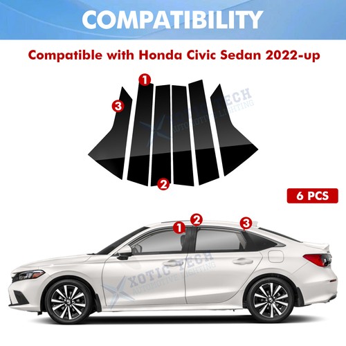 For Honda Civic Sedan 2022-up 6PCS Black Pillar Posts Door Trim Piano Cover Kit - Bild 2 von 14