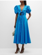 MeimeiJ Front-Knot Cutout Puff-Sleeve Midi Dress NWT Size 40