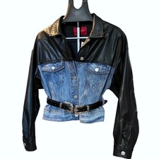 Dollskill Signature8 Denim Leatherette Western Jacket Double Buckle Belt M New