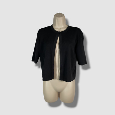 Akris Punto Women's Black Wool Cropped Cardigan Sweater Size 12