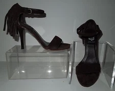 Yellow Box "Apache" Brown Suede Ankle Strap Stiletto Sandal w/Fringe Heel 7M